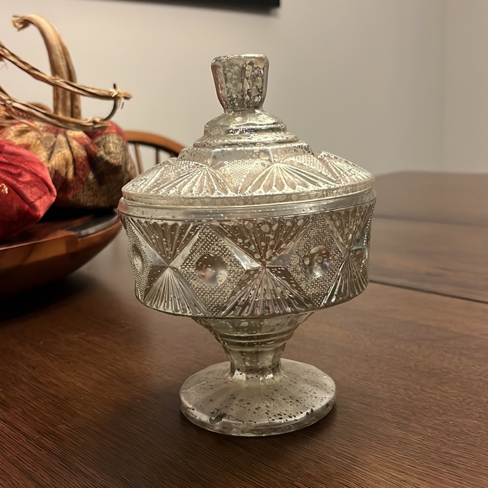Anthropologie Mercury Glass Dish with Lid Candy or Jewelry Dish